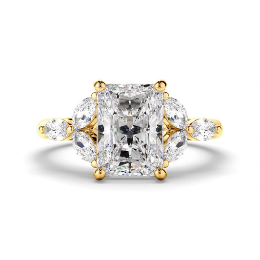 Radiant Cut Diamond Engagement Ring with Cluster Shoulders