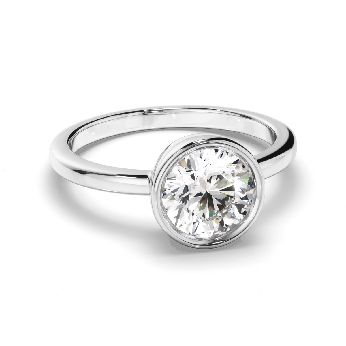 Round Brilliant Cut Diamond Bezel Solitaire Engagement Ring