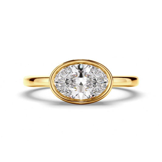 Oval Cut Diamond Bezel East West Solitaire Engagement Ring