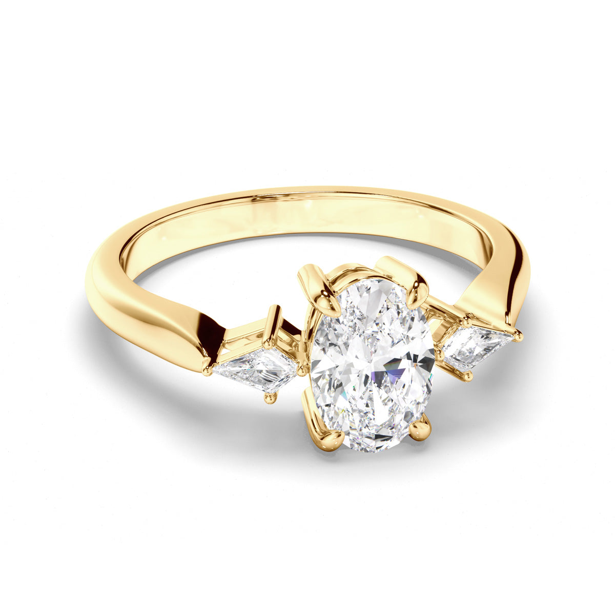 Oval Cut Diamond Trilogy Engagement Ring with Kite Diamond