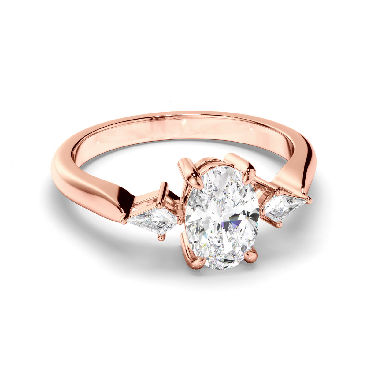 Oval Cut Diamond Trilogy Engagement Ring with Kite Diamond