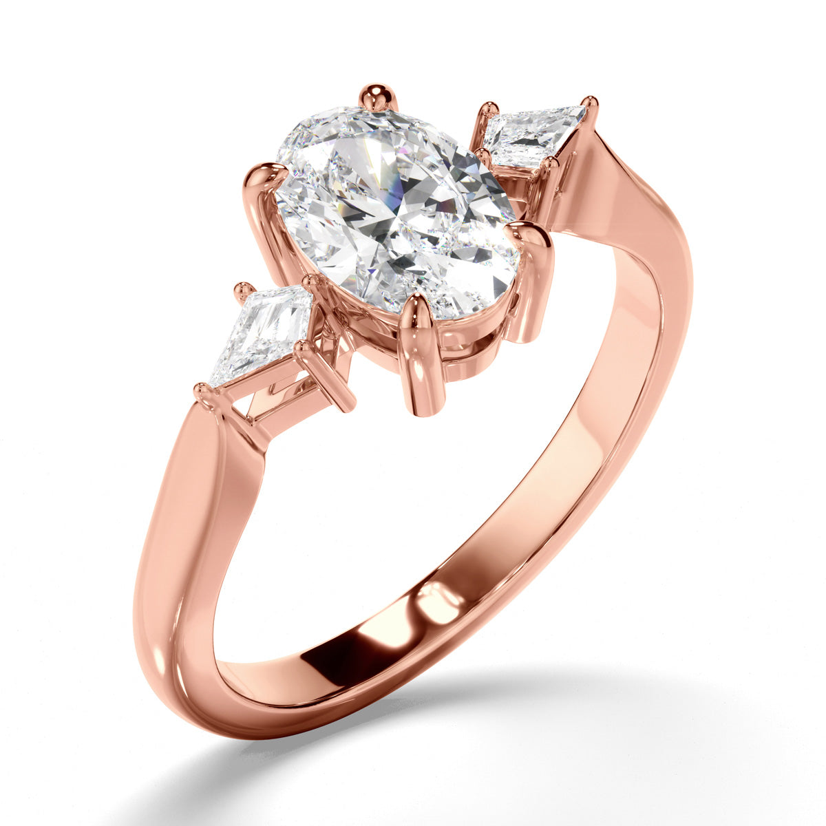 Oval Cut Diamond Trilogy Engagement Ring with Kite Diamond