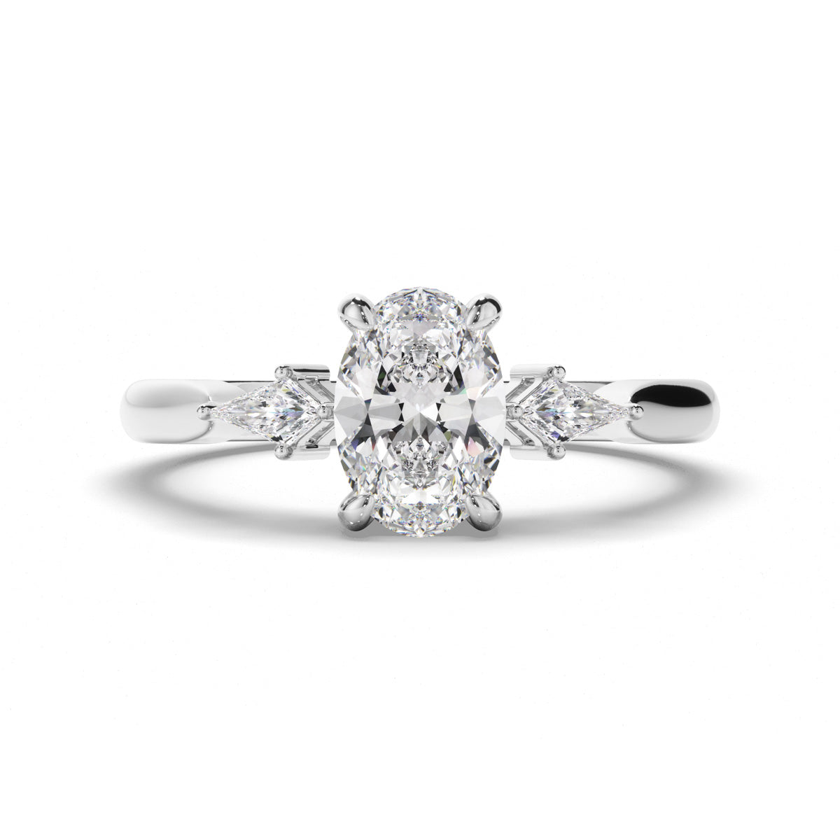 Oval Cut Diamond Trilogy Engagement Ring with Kite Diamond