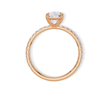 Pavé band rose gold ring with cushion shaped moissanite