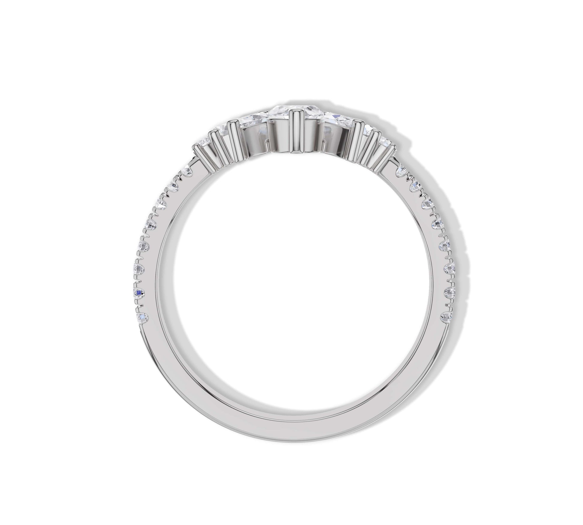 white gold ring with floral marquise diamond pattern