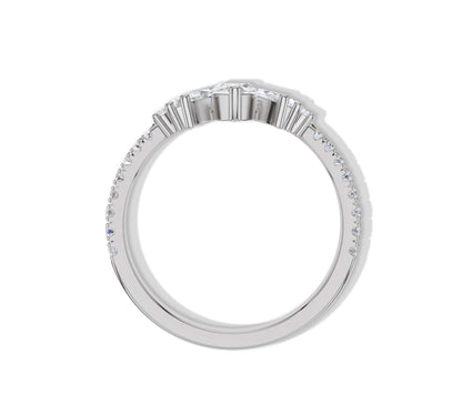 white gold ring with floral marquise diamond pattern