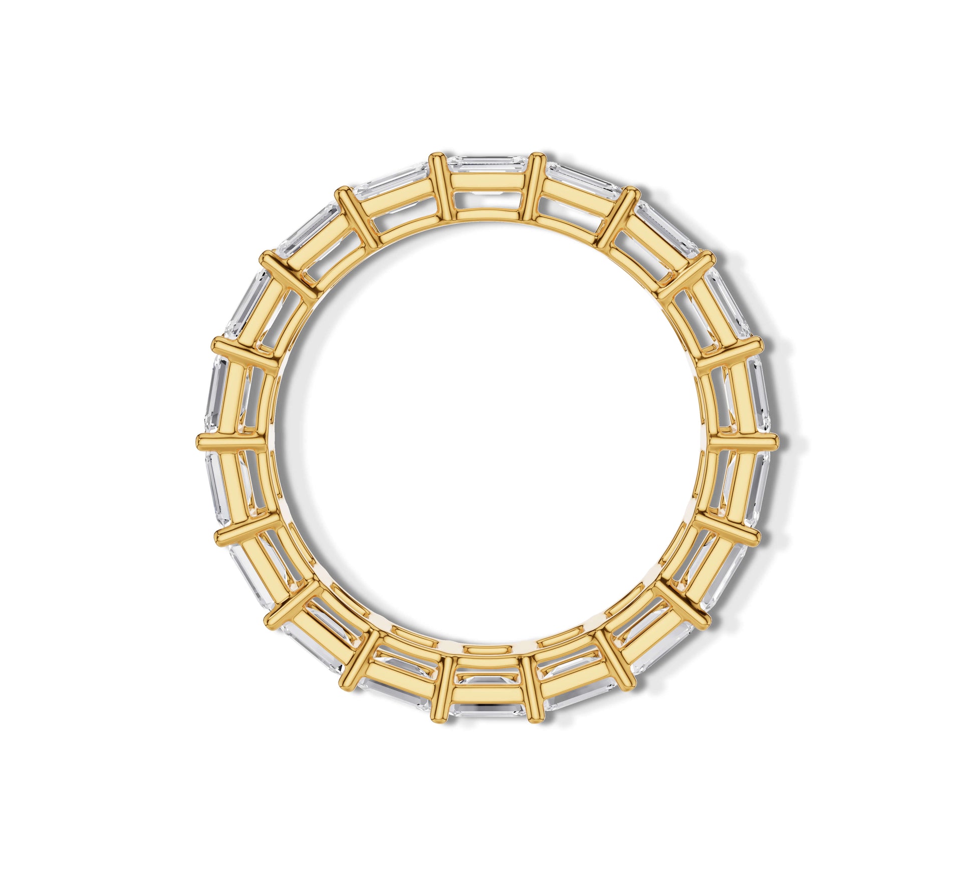 Gold ring with symmetrical emerald cuts