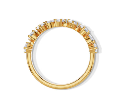 Alternating cut lab grown diamonds on a yellow gold eternity-style ring