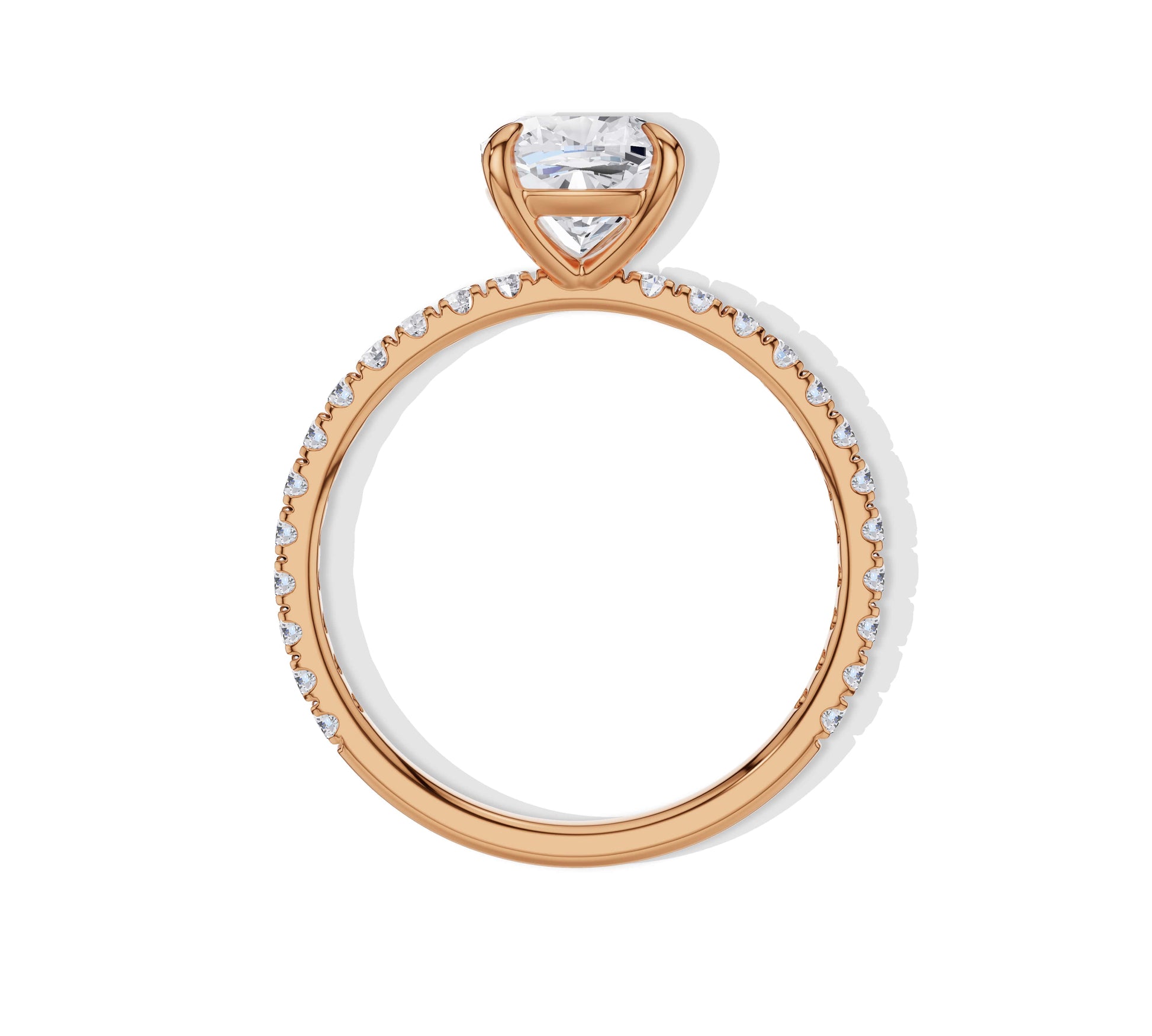 Pavé cushion ring in rose gold with lab-grown diamond