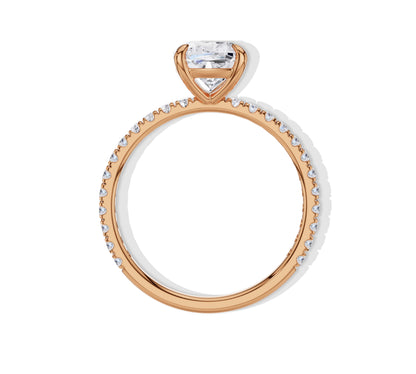 Pavé cushion ring in rose gold with lab-grown diamond