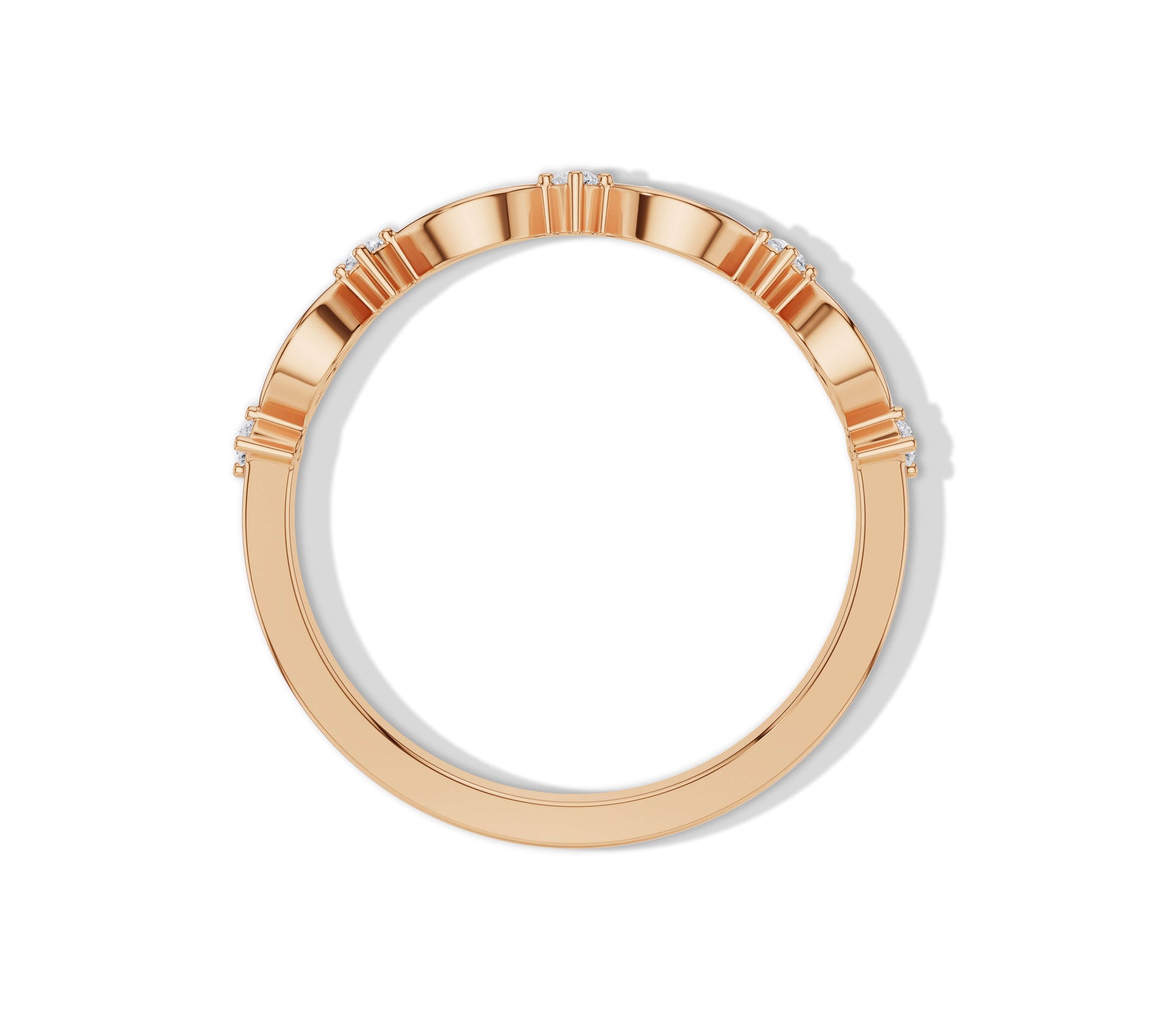 Marquise and round diamond stacking ring in yellow gold
