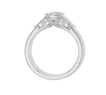 Cushion cut center diamond with golden floral accents