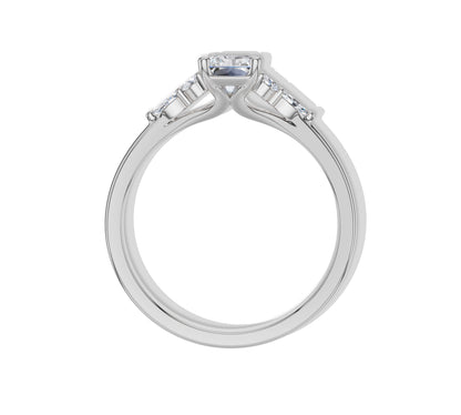 White gold radiant engagement ring with clusters