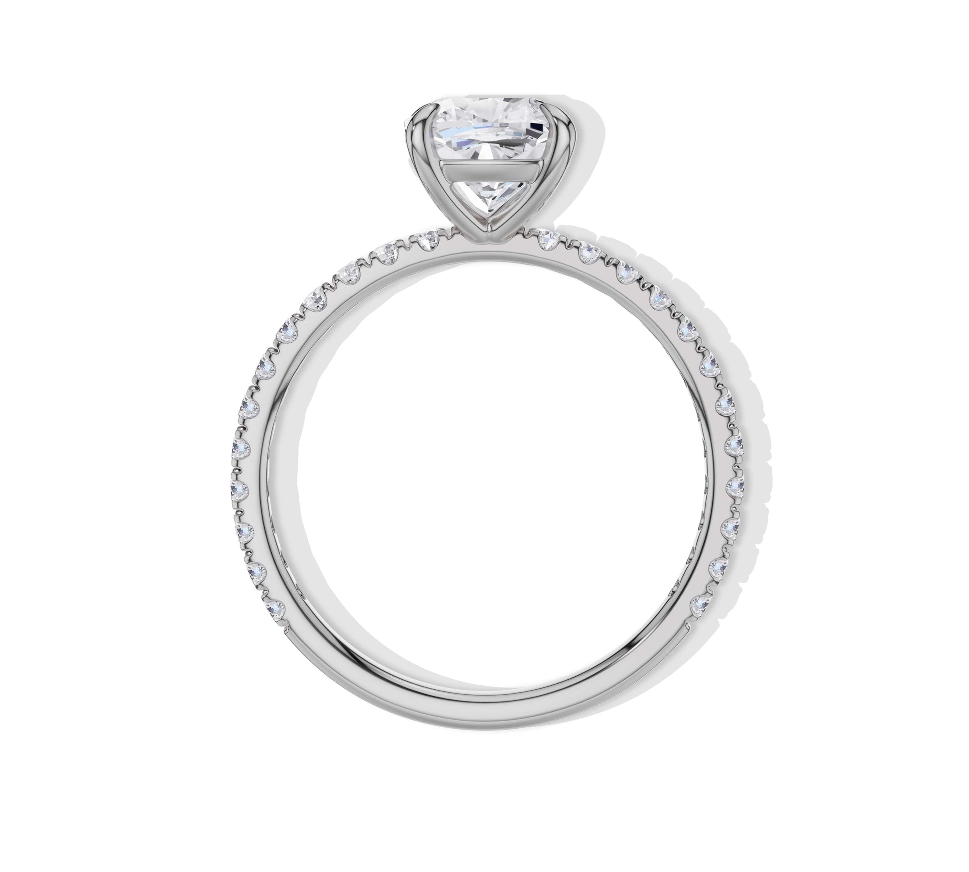 Modern white gold ring with cushion center