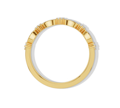 14K gold ring featuring alternating marquise and round cuts