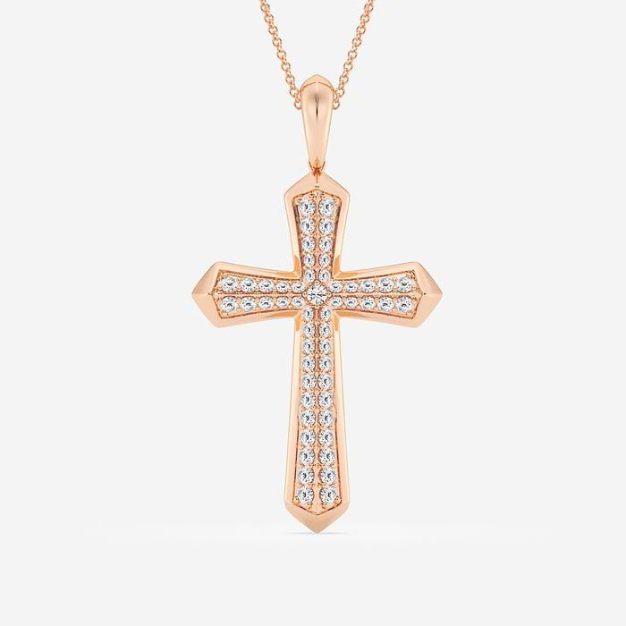 Round Diamond Double Row Cross Fashion Pendant