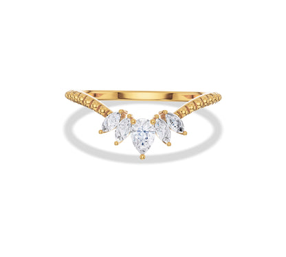 Moissanite Pear and Marquise Curved Wedding Band