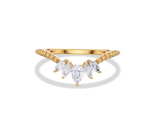 Moissanite Pear and Marquise Curved Wedding Band