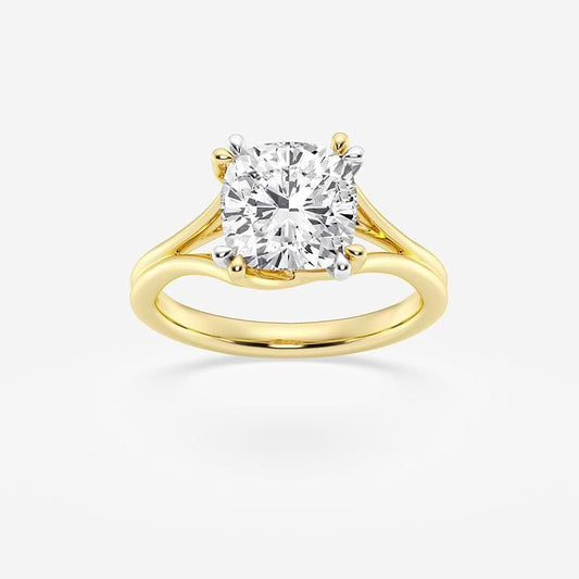 Cushion Lab Grown Diamond Two Tone Double Prong Hidden Halo Engagement Ring