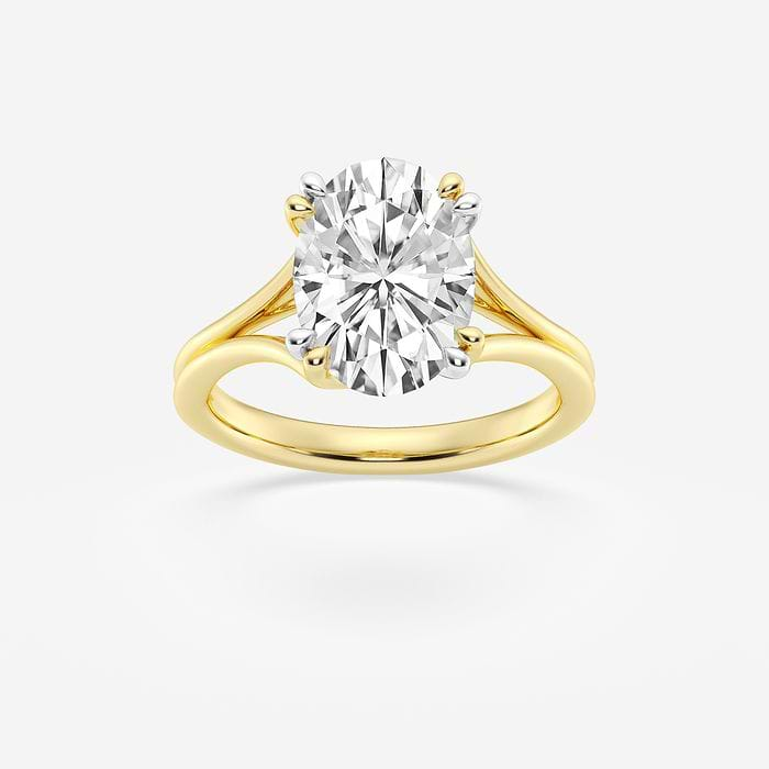 Oval Lab Grown Diamond Two Tone Double Prong Hidden Halo Engagement Ring