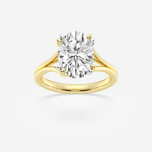 Oval Lab Grown Diamond Two Tone Double Prong Hidden Halo Engagement Ring