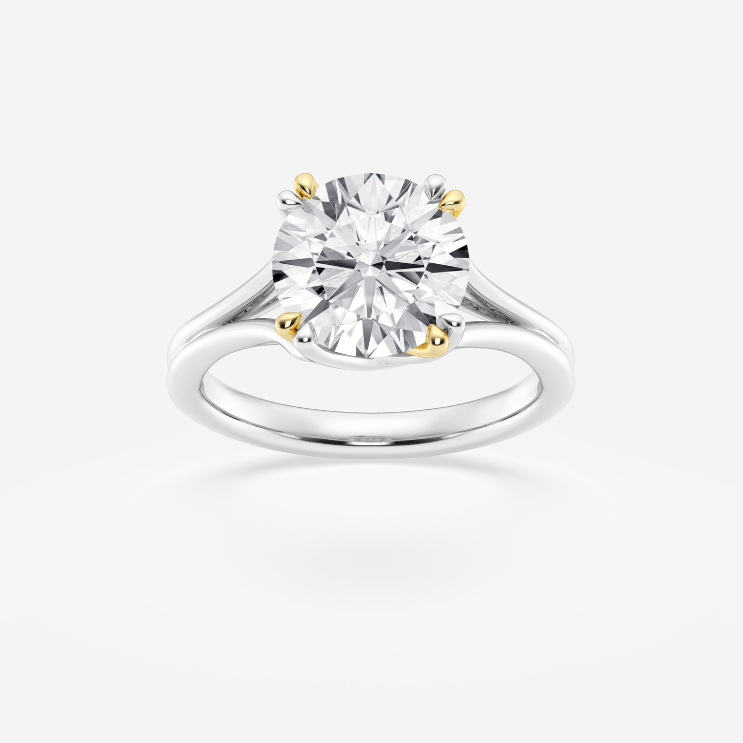 Round Lab Grown Diamond Two Tone Double Prong Hidden Halo Engagement Ring