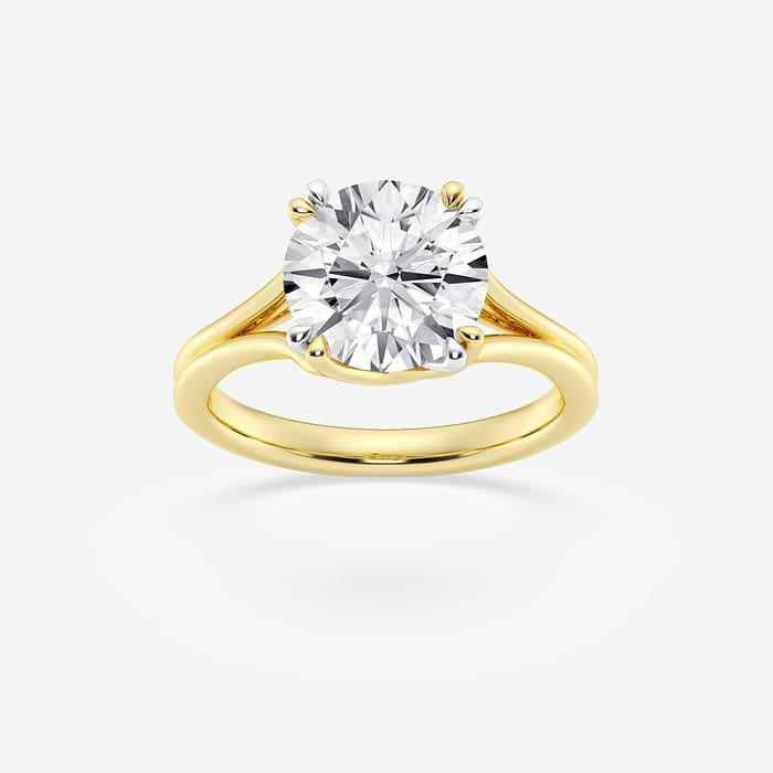 Round Lab Grown Diamond Two Tone Double Prong Hidden Halo Engagement Ring