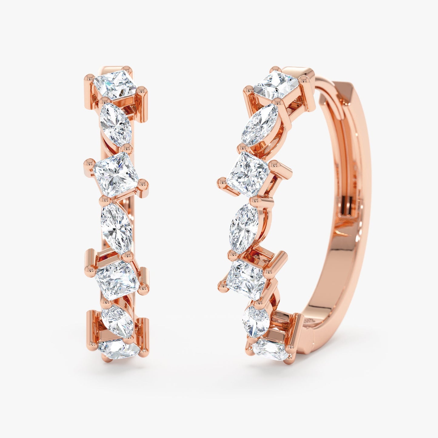 Multi Shape Marquise & Princes Diamond Cluster Hoop Earring