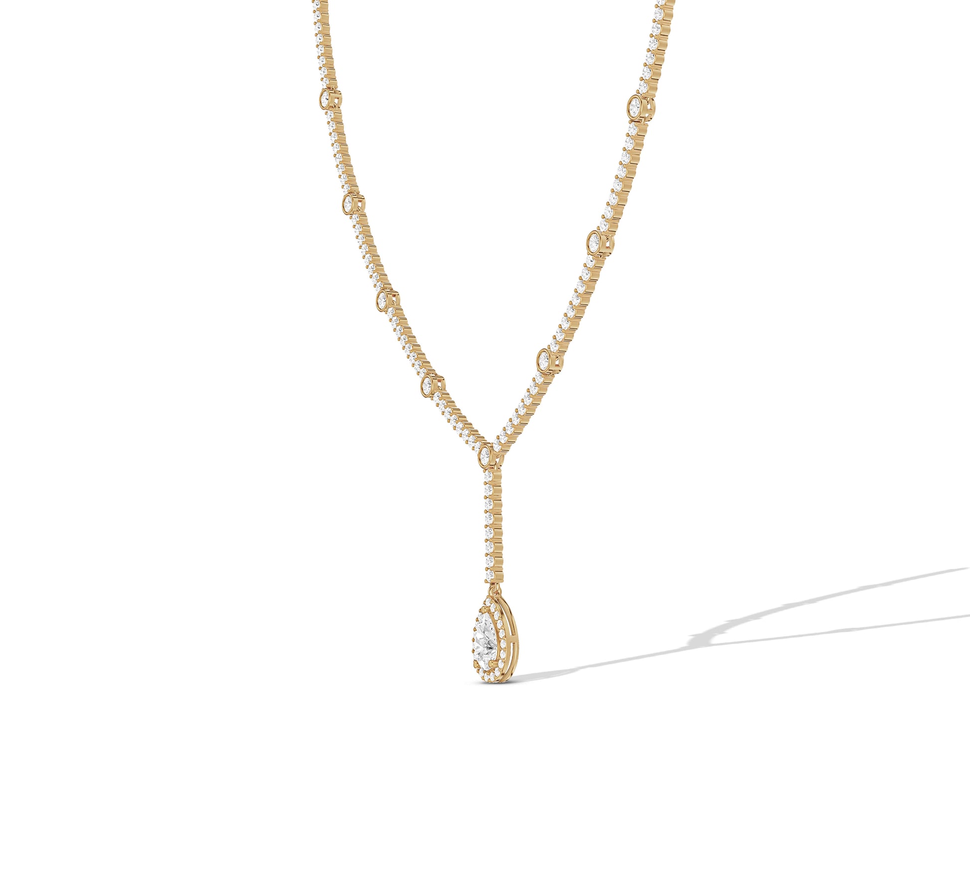 Bridal diamond lariat necklace with bezel diamonds