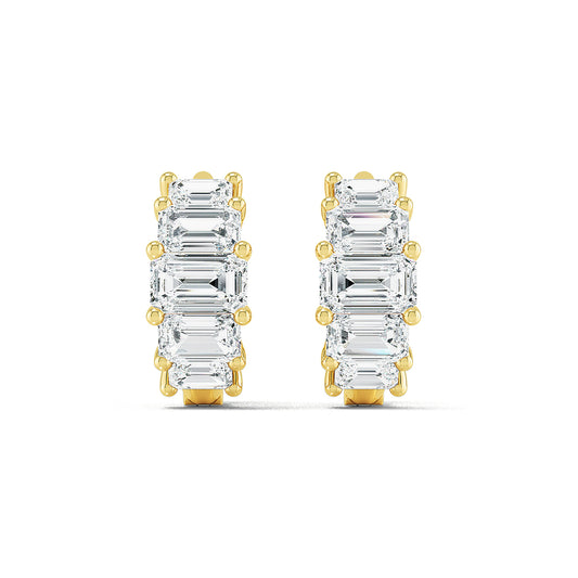 Lab Grown Diamond Earrings, 18k D/E/F Color VVS Clarity, Emerald Cut Shared Prong Setting Diamond Studs, Step Cut Diamond Studs for Women