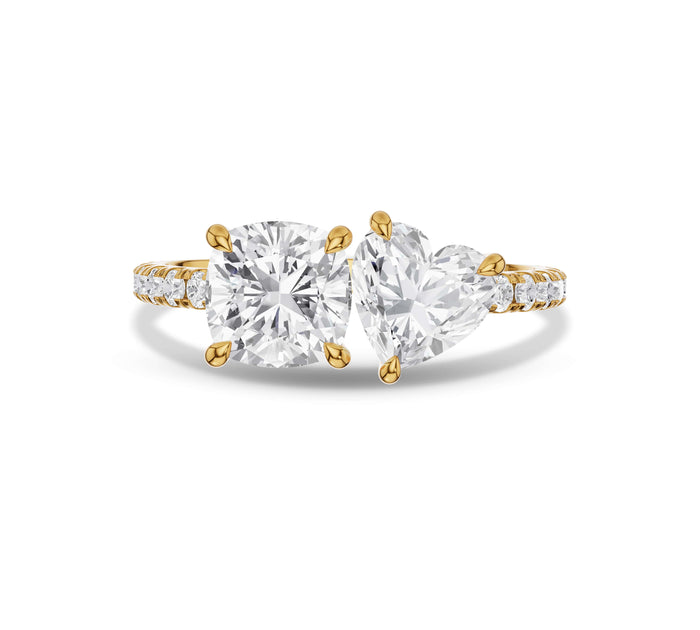 Cushion and Heart Diamond Toi et Moi Ring