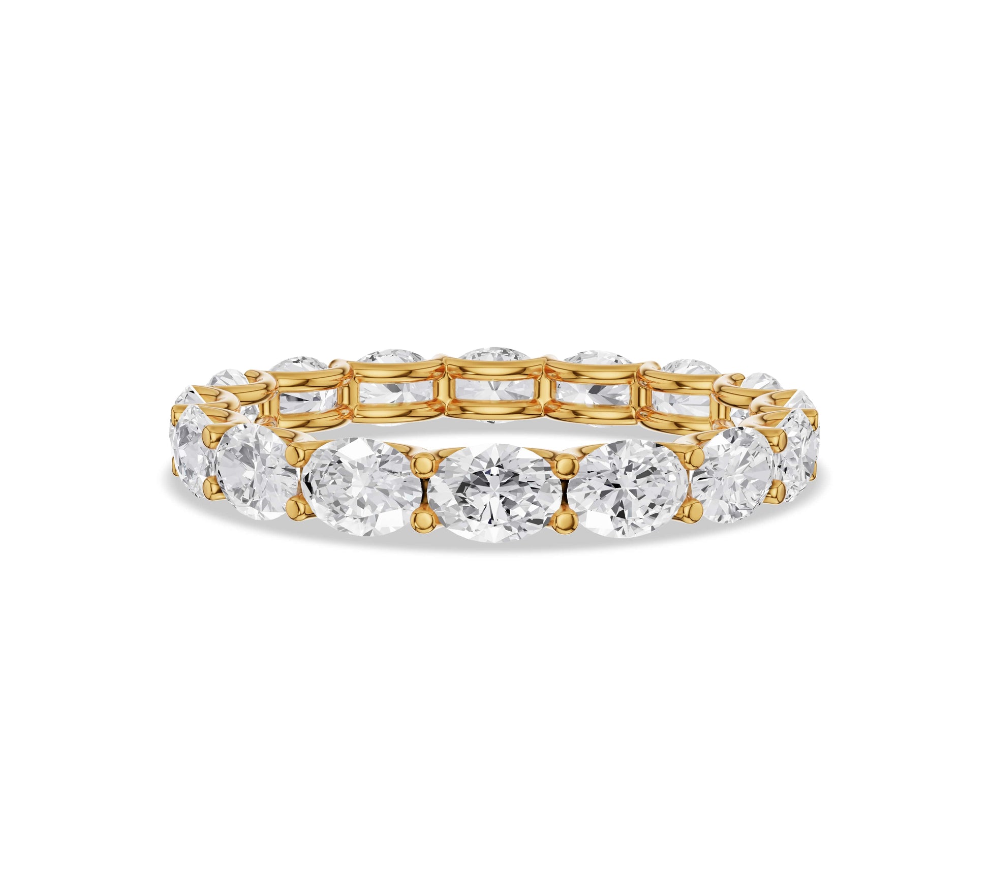 Yellow gold oval cut moissanite eternity band