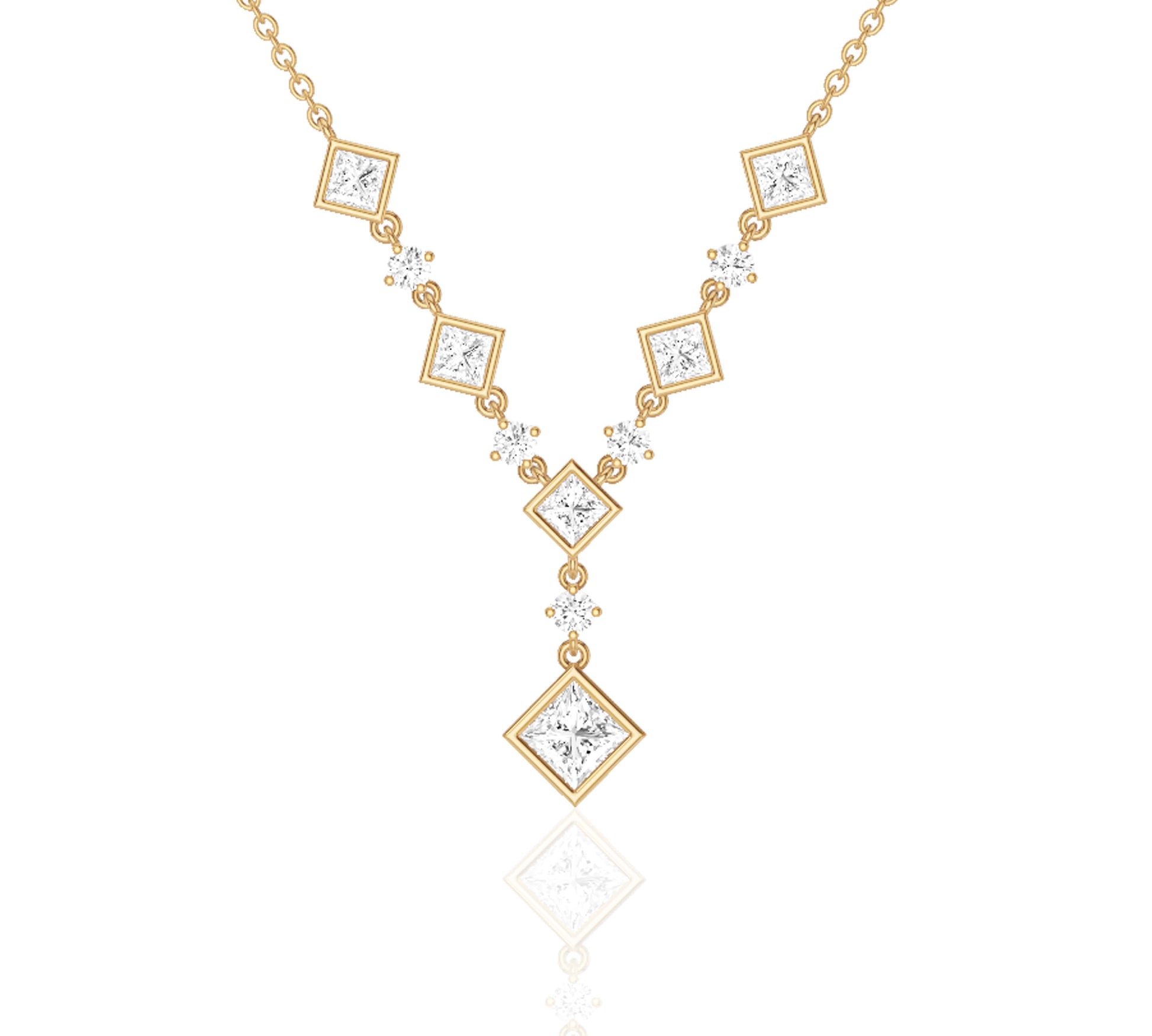 Geometric drop diamond necklace in gold