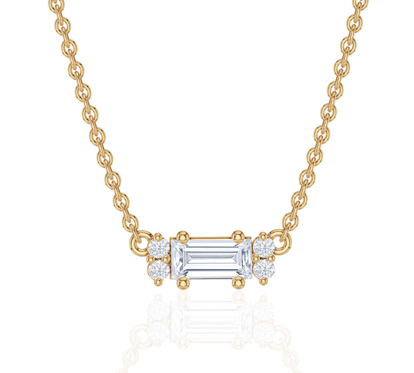 Baguette and Round Diamond Gold Minimalist Necklace