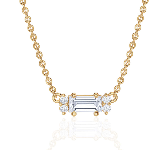 Baguette and Round Diamond Gold Minimalist Necklace