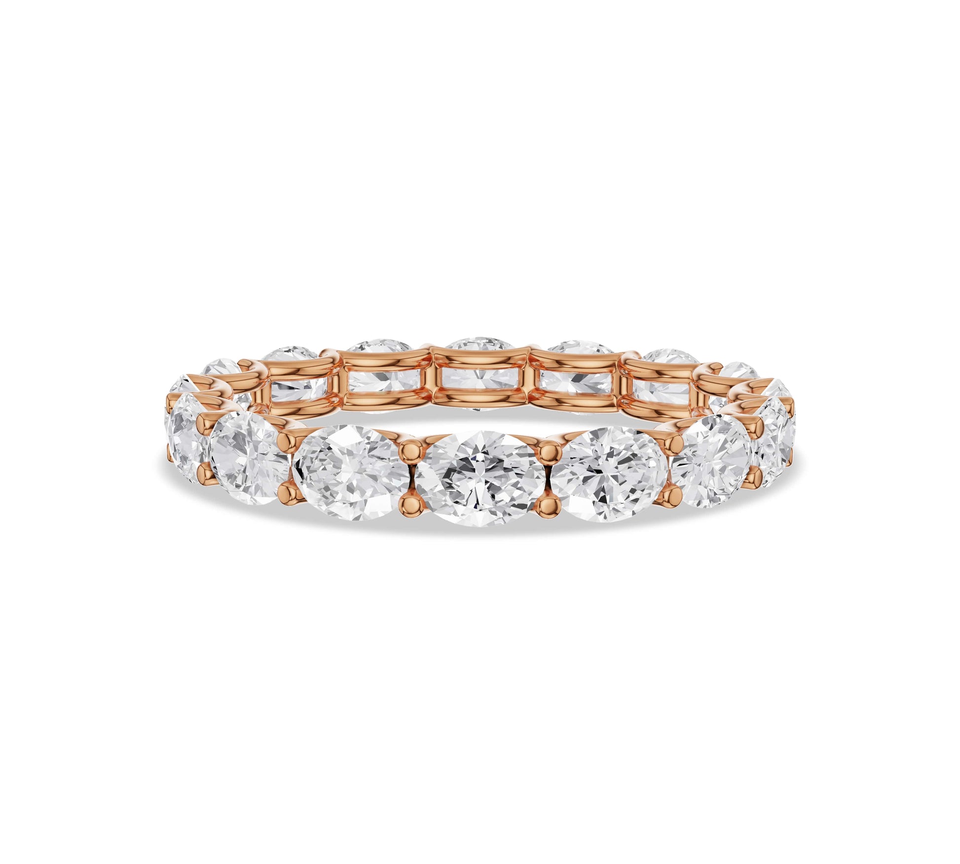 Rose gold oval moissanite eternity ring