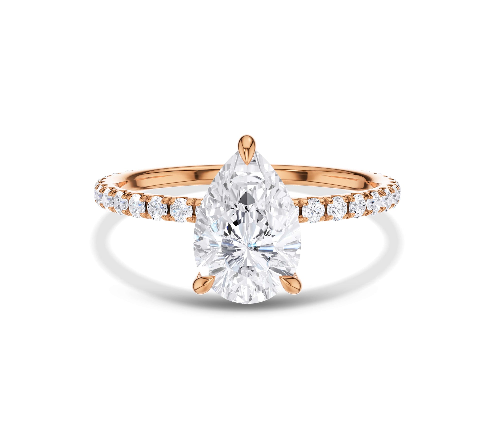 Rose gold pavé band pear diamond ring