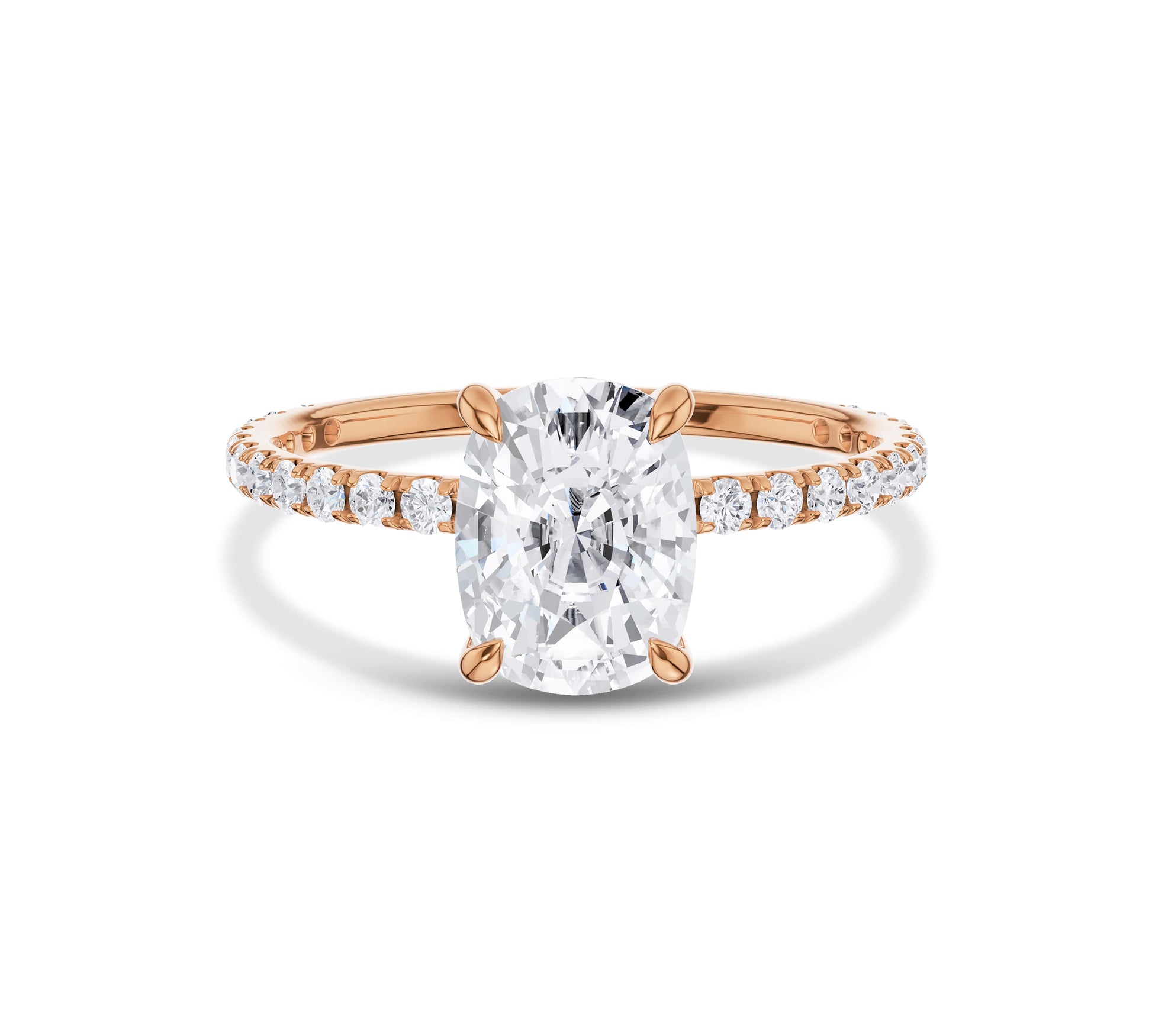 Rose gold cushion moissanite pavé ring for proposals