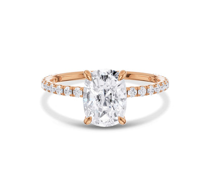 Rose gold cushion moissanite pavé ring for proposals