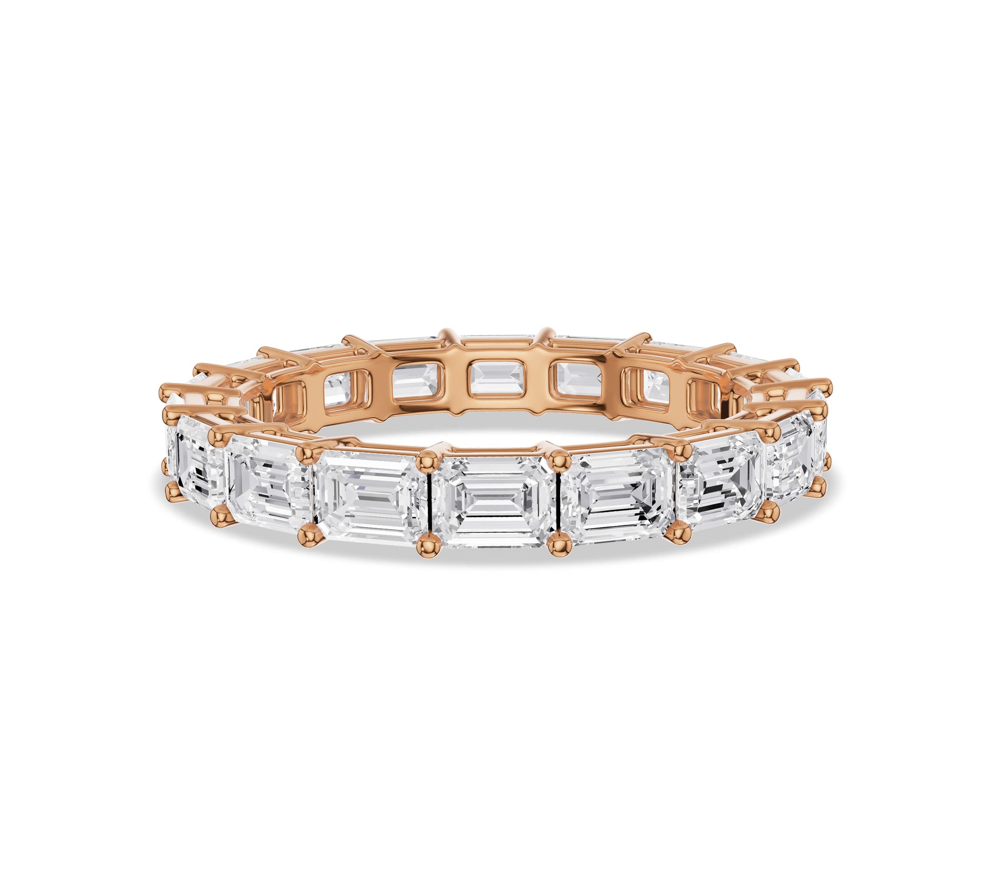 Gold prong setting for emerald cut stones