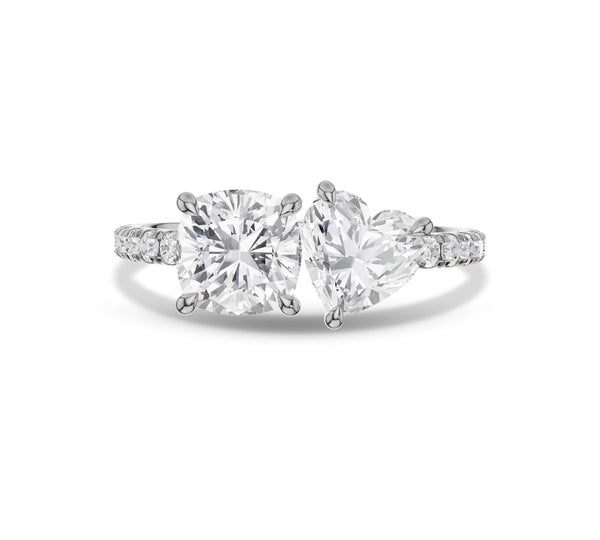 Cushion and Heart Diamond Toi et Moi Ring