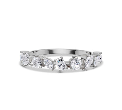 White gold bar ring with multiple shaped lab created diamonds
