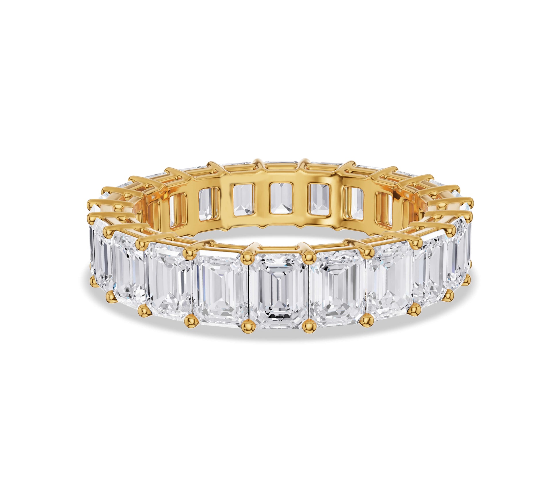 Wide band with emerald cut diamonds