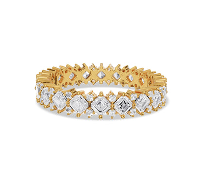 Asscher cut and round diamond eternity ring