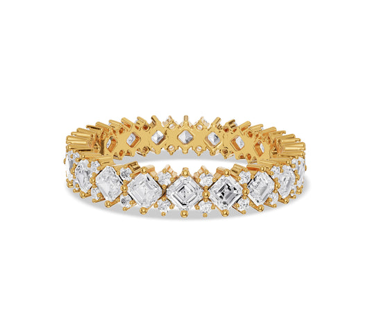 Asscher cut and round diamond eternity ring