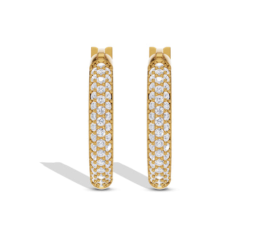 Pave diamond hoop earrings in gold