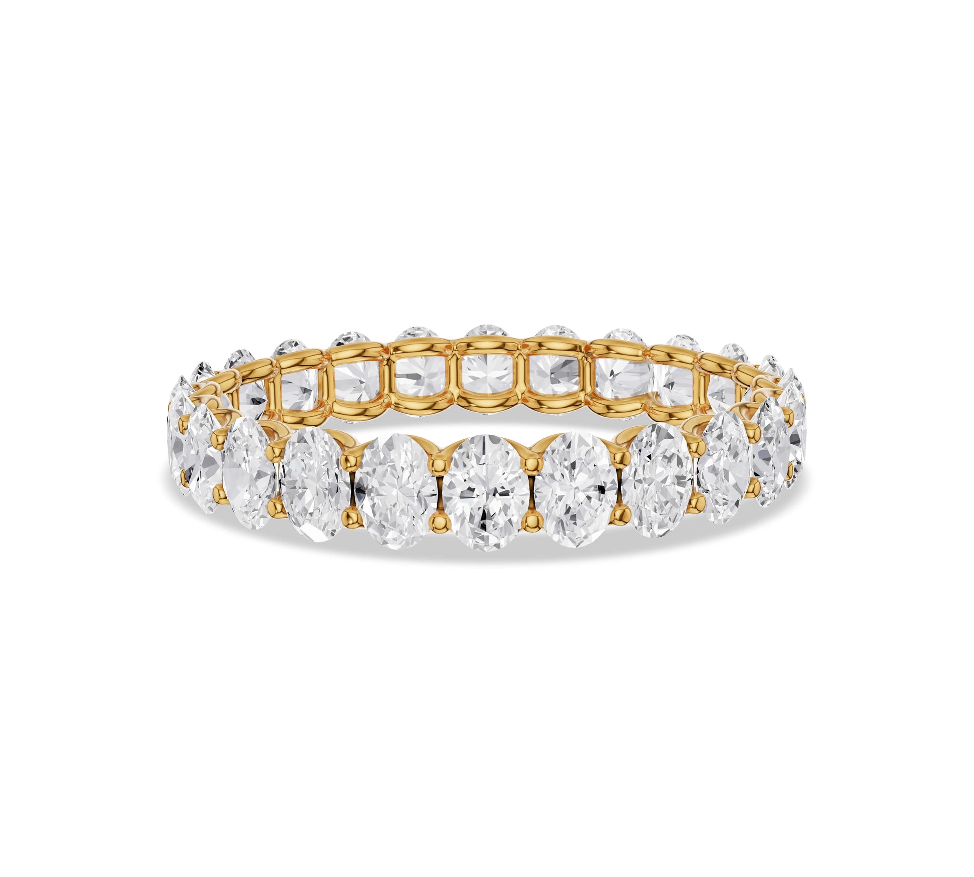 Oval cut diamond eternity ring in yellow gold