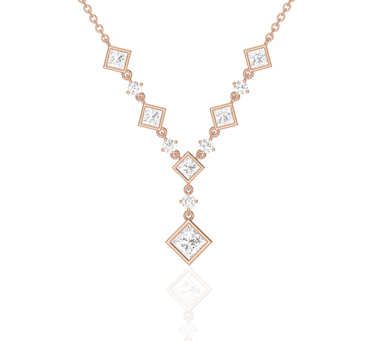Princess cut diamond drop pendant necklace