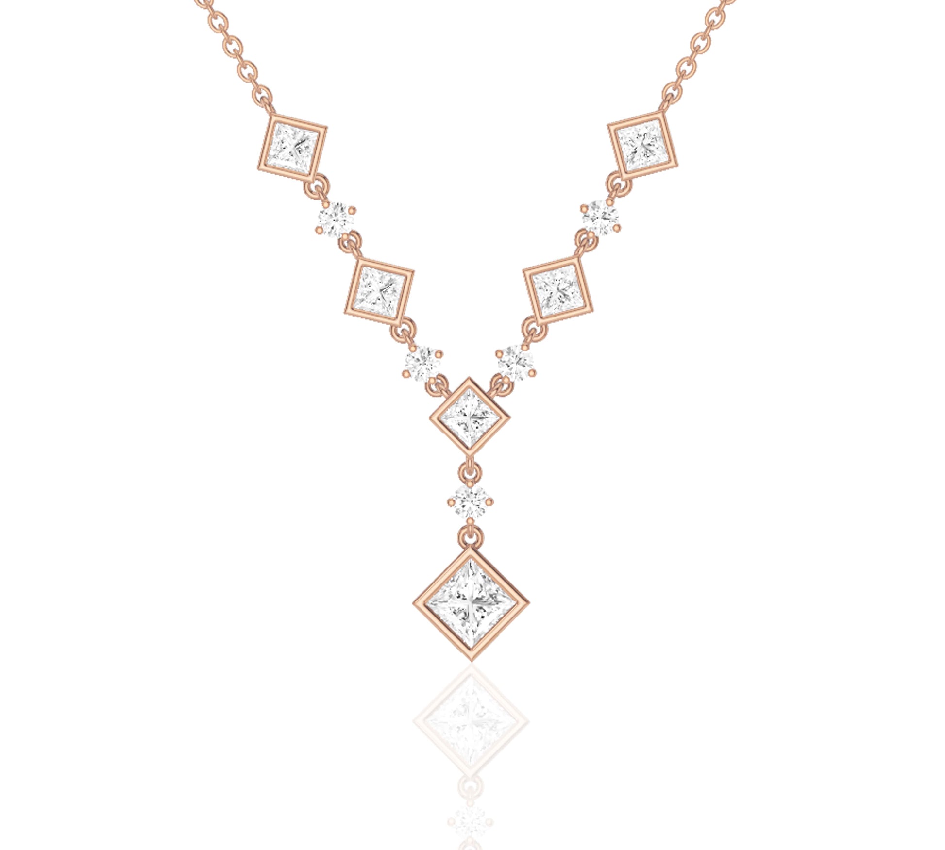 Princess cut diamond drop pendant necklace