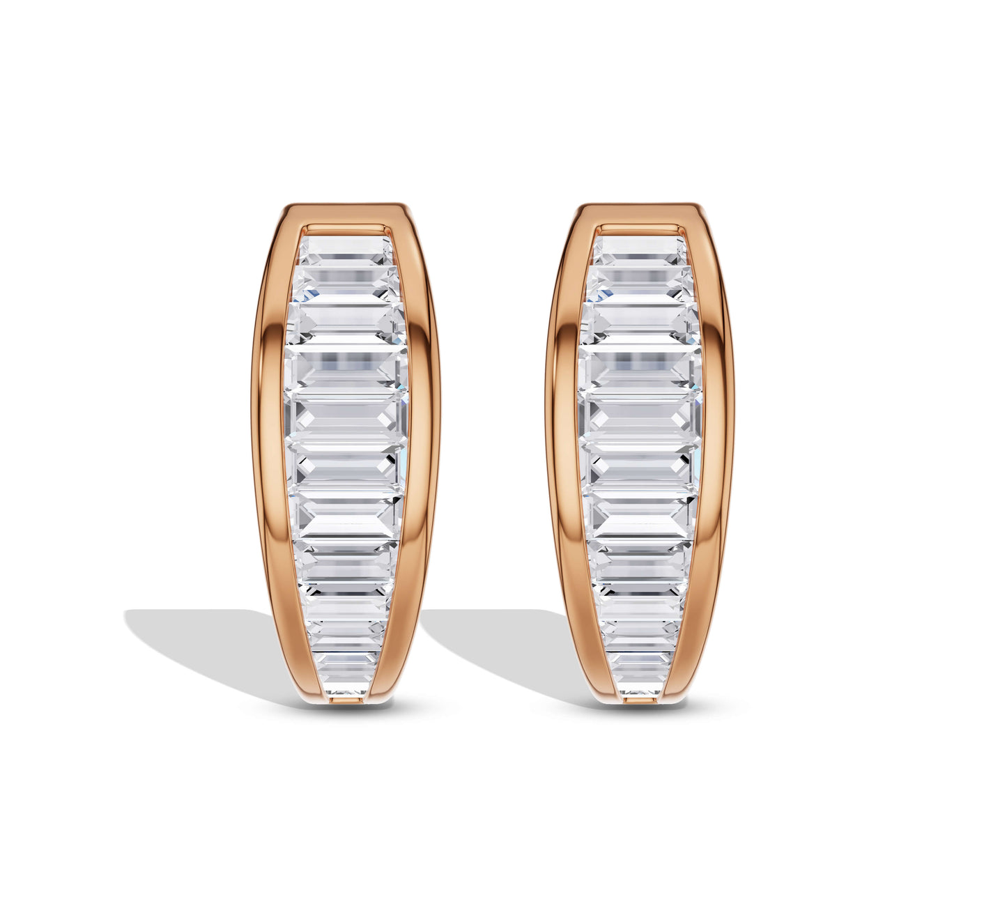 Rose gold baguette diamond huggie hoops
